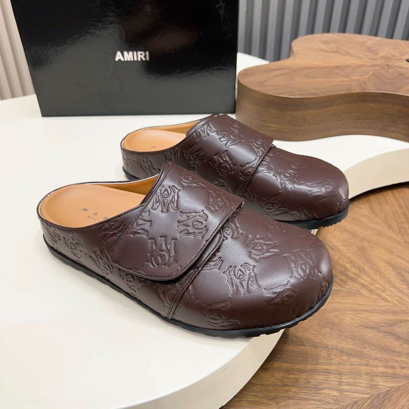 AMIRI Monogram Embossed Leather Mule – Dark Brown